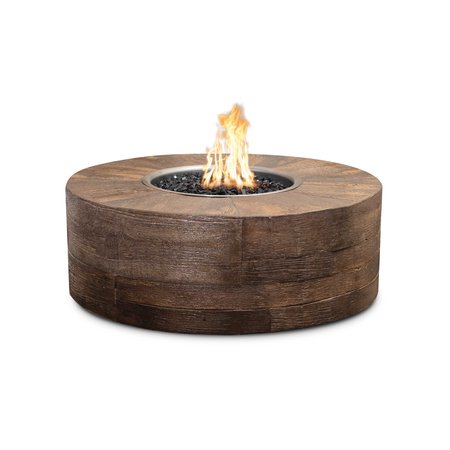 THE OUTDOOR PLUS 60 Round Seqouia Fire Pit, Wood Grain GFRC Concrete, Oak, Spark Ignition w/Flame Sense, Liquid Propane OPT-SEQ60LWFSEN-OAK-LP